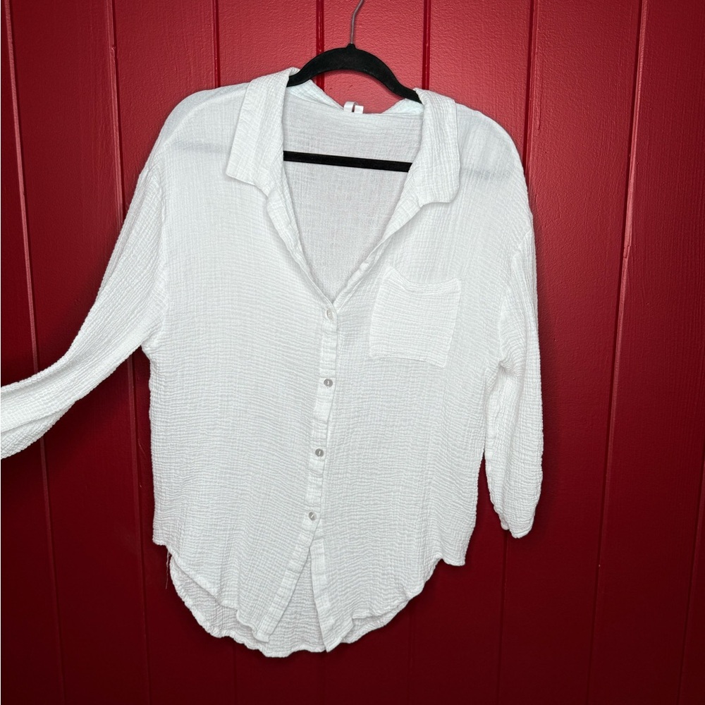 Tahiti White Textured Button-Up Shirt Women’s XL - Picture 2 of 8